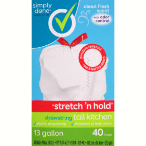Simply Done 13 Gallon Drawstring Clean Fresh Scent Tall Kitchen Bags 40 ea