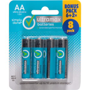 Simply Done 1.5V AA Ultra Alkaline Ultramax Batteries 8 ea