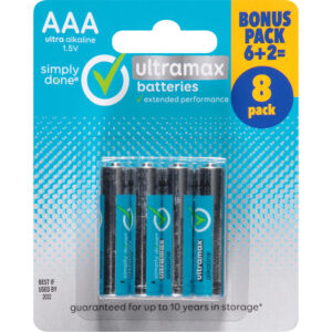 Simply Done 1.5V AAA Ultra Alkaline Ultramax Batteries 8 ea