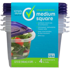 Simply Done 32 Ounces Medium Square Containers & Lids 4 ea