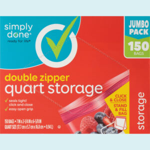 Simply Done Double Zipper Quart Jumbo Pack Storage Bags 150 ea
