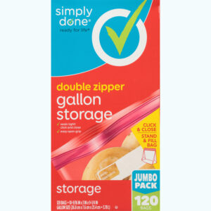 Simply Done Double Zipper Storage Bags Gallon Size Jumbo Pack 120 ea
