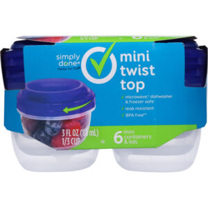 Simply Done 3 Fluid Ounce Twist Top Containers & Lids Mini Sleeve 6 ea