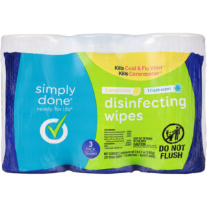 Simply Done Disinfecting Lemon Scent/Fresh Scent Wipes 3 - 75 ea