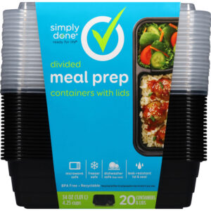 Simply Done 34 Ounce Meal Prep Divided Containers with Lids 20 ea