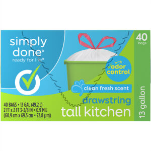Simply Done 13 Gallon Drawstring Clean Fresh Scent Tall Kitchen Bags with Odor Control 40 ea