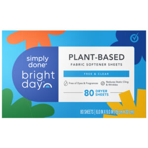 Simply Done Bright Day Plant-Based Free & Clear Fabric Softener Sheets 80 ea