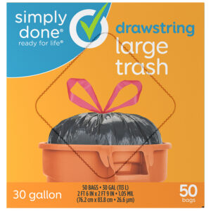 Simply Done 30 Gallon Drawstring Trash Bags Large 50 ea