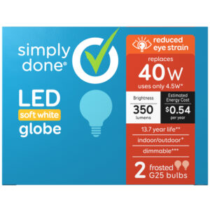 Simply Done 4.5 Watts Soft White Globe LED Light Bulbs 2 ea