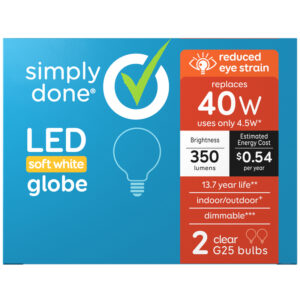 Simply Done 4.5 Watts Soft White Globe LED Light Bulbs 2 ea