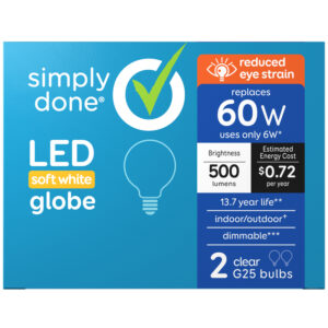 Simply Done 6 Watts Soft White Globe LED Light Bulbs 2 ea