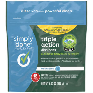 Simply Done Dish Pacs Triple Action Automatic Fresh Scent Dishwasher Detergent 18 ea
