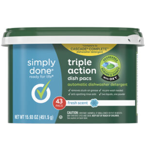Simply Done Dish Pacs Triple Action Automatic Fresh Scent Dishwasher Detergent 43 ea