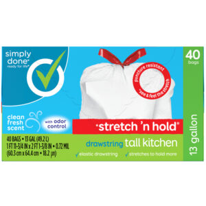 Simply Done Drawstring Clean Fresh Scent Tall Kitchen Bags 13 Gallon 40 ea