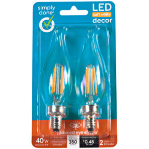 Simply Done LED Soft White Decor 40 Watts 350 Lumens Clear B10 Bulbs 2 Each