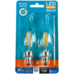Simply Done LED Soft White Decor 60W 500 Lumens Clear B10 Bulbs 2 Each