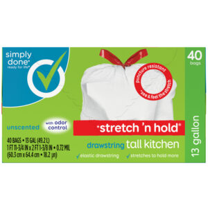 Simply Done Stretch 'n Hold Drawstring Unscented Tall Kitchen Bags 13 Gallon 40 ea