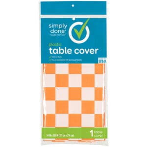 Simply Done Orange & White Check Plastic Table Cover 1 Each