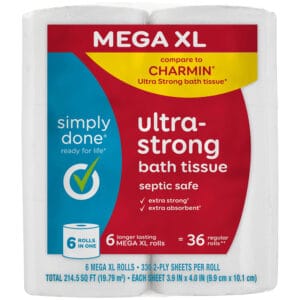 Simply Done 2-Ply Septic Safe Ultra-Strong Mega XL Rolls Bath Tissue 6 Rolls