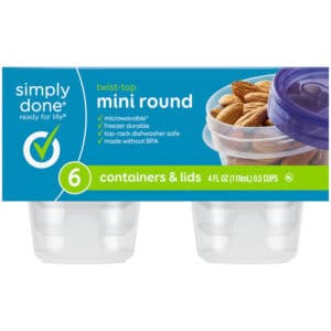 Simply Done 4 Fl Oz Twist-Top Round Mini Containers & Lids 6 Each