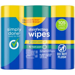 Simply Done Lemon Scent/Fresh Scent Disinfecting Wipes 3 - 35 Wipes Each
