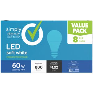 Simply Done Soft White 8.5 Watts LED Light Bulbs Value Pack 8 Each